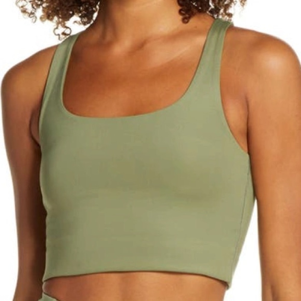 Olive green sports bra from Girlfriend Collective